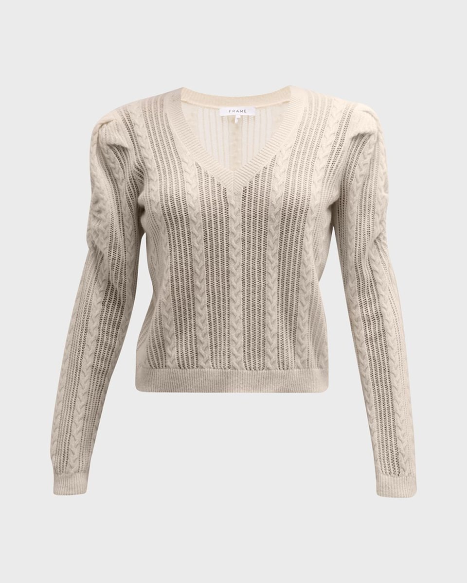 Pointelle Cashmere-Wool V-Neck Sweat